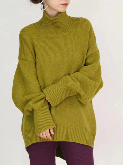 Women's loose pullover turtleneck sweater top