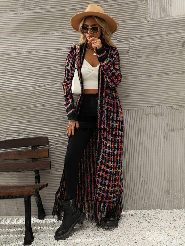 women's tassel long cardigan coat sweater