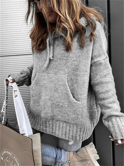 Women's Knitted Hoodie Kangaroo Pocket Casual Knitwear