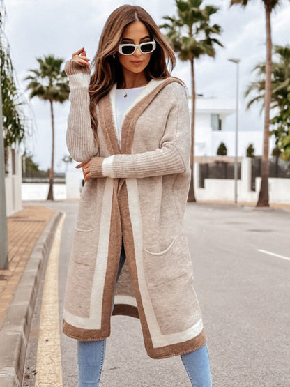 Women's loose hooded warm twist knitted cardigan