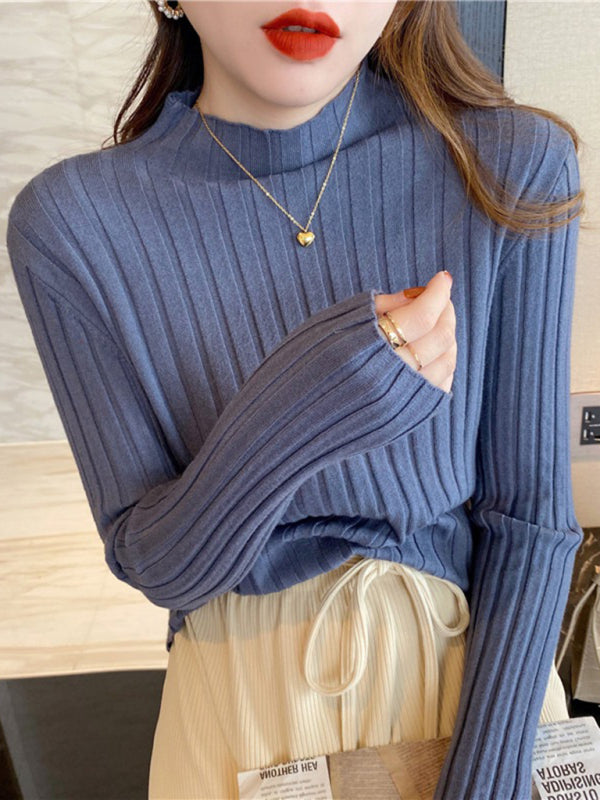 Women's ribbed half turtleneck bottoming sweater