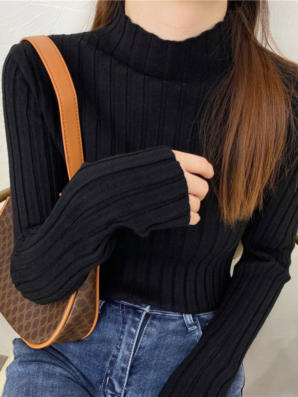 Women's ribbed half turtleneck bottoming sweater