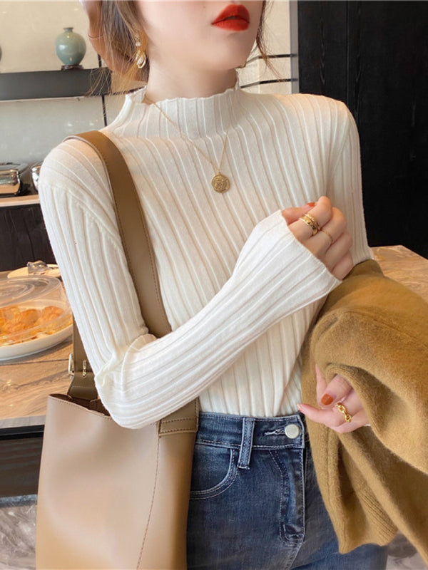 Women's ribbed half turtleneck bottoming sweater