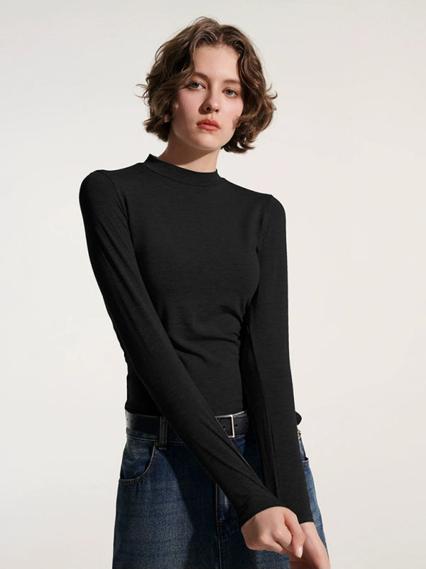Women's turtleneck slim long sleeve modal knit top
