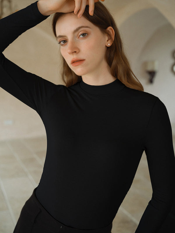 Women's turtleneck slim long sleeve modal knit top