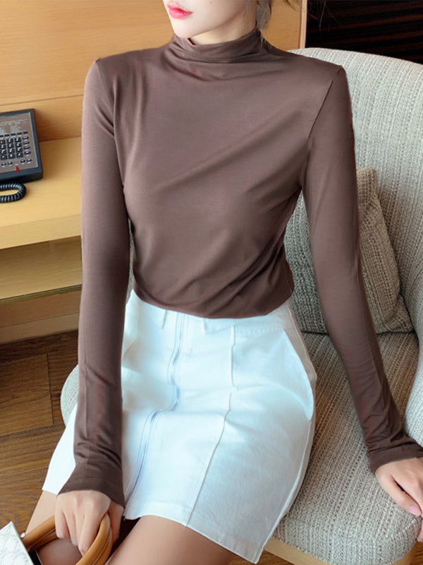 Women's turtleneck slim long sleeve modal knit top