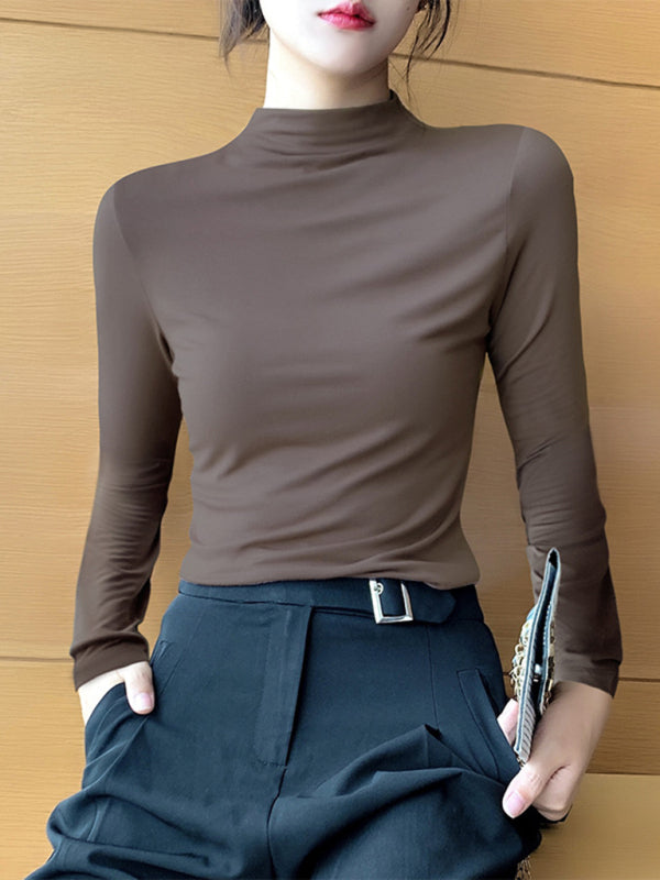 Women's turtleneck slim long sleeve modal knit top