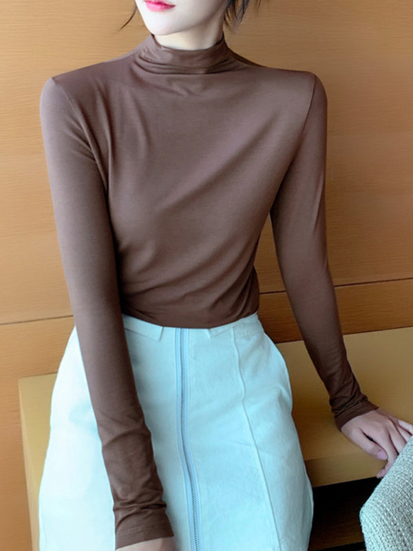 Women's turtleneck slim long sleeve modal knit top