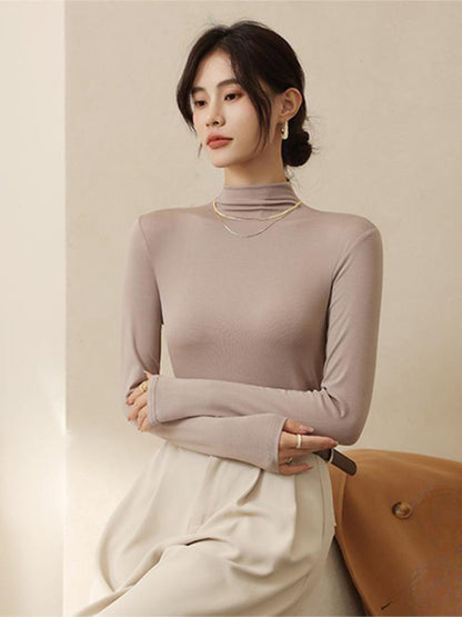 Women's turtleneck slim long sleeve modal knit top