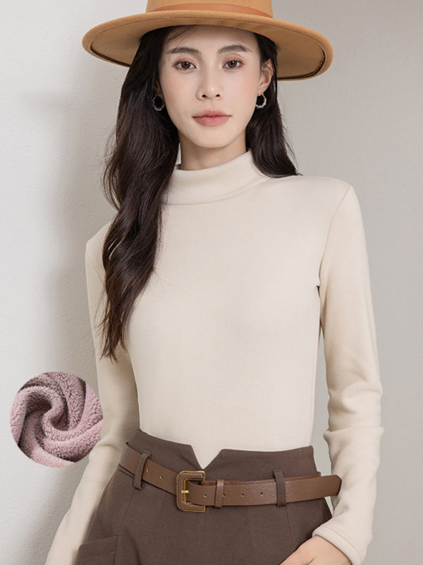 Women's turtleneck plus fleece warm knitted top