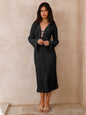 Women's lace-up pleated bell sleeve dress