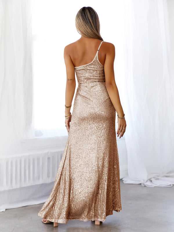 Female sequin slit sexy wedding evening dress