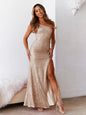 Female sequin slit sexy wedding evening dress