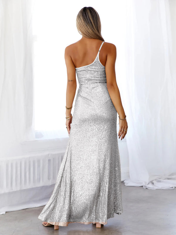 Female sequin slit sexy wedding evening dress