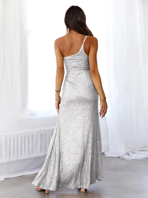 Female sequin slit sexy wedding evening dress