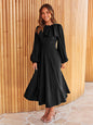 Lantern long sleeve bow elegant high waist dress