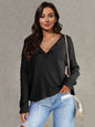 Women's loose V-neck sweatshirt knitted top