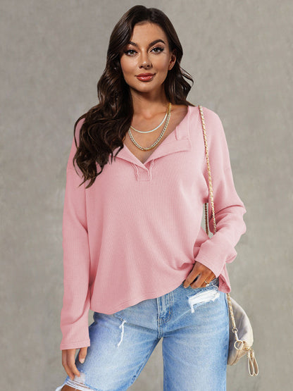 Women's loose V-neck sweatshirt knitted top