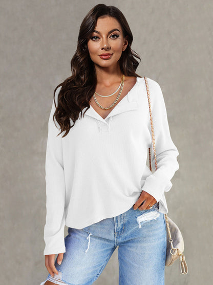 Women's loose V-neck sweatshirt knitted top