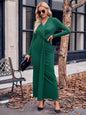 V-neck solid color twist waist long-sleeved dress