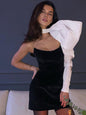 New style one-shoulder bow tube top two-piece fishbone slim dress