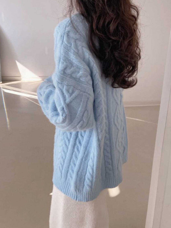 Women's long sleeve round neck twist loose sweater