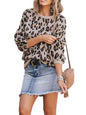 Women's lantern sleeve loose leopard print knitted sweater