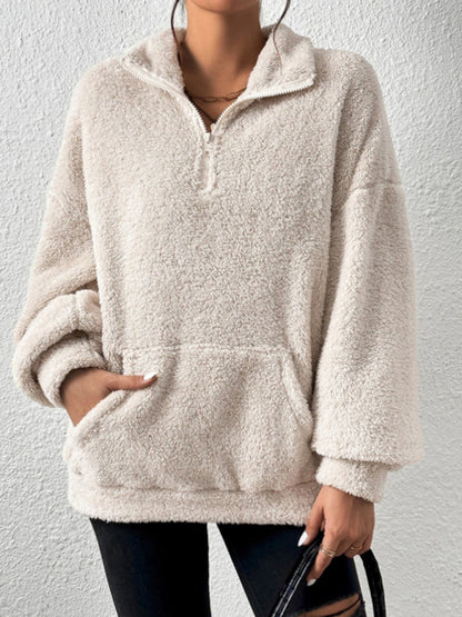 Teddy plus velvet women's casual stand collar sweatshirt