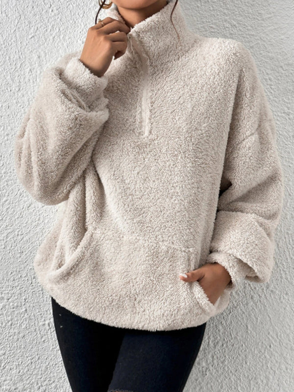 Teddy plus velvet women's casual stand collar sweatshirt