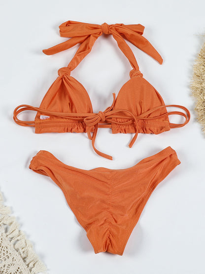 New solid color knotted sexy strap bikini