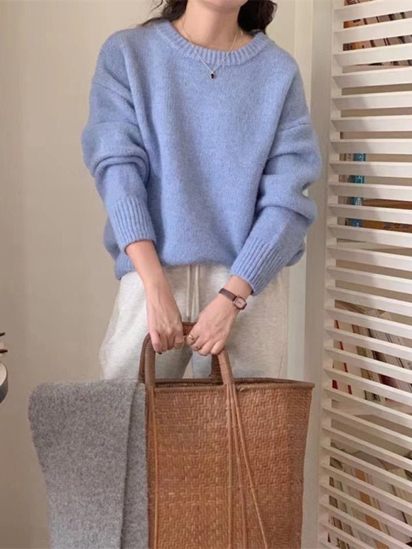 Women's round neck comfortable loose casual sweater