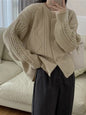 Women's twist button loose knitted cardigan