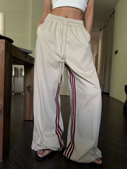 High waist drawstring loose high street hot girl wide leg trousers