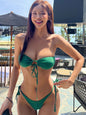 New women's one-piece swimsuit low waist strapless solid color tube top sexy bikini