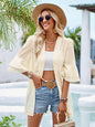 Solid color loose double layer ruffle sleeve cardigan shirt
