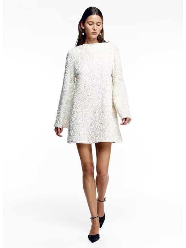 Round neck long sleeve loose sexy sequin dress
