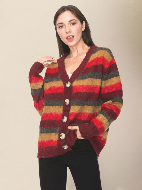 women's casual striped knitted sweater cardiganRP0023556