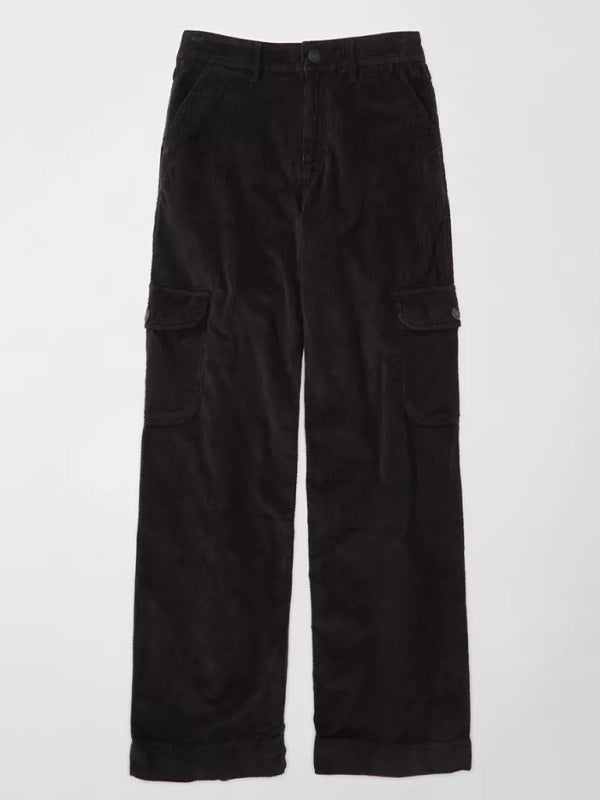 Women's solid color corduroy loose straight trousers