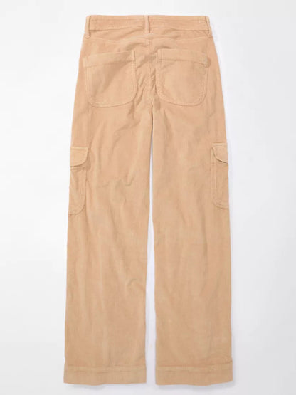 Women's solid color corduroy loose straight trousers