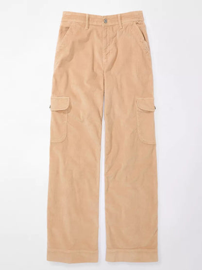 Women's solid color corduroy loose straight trousers