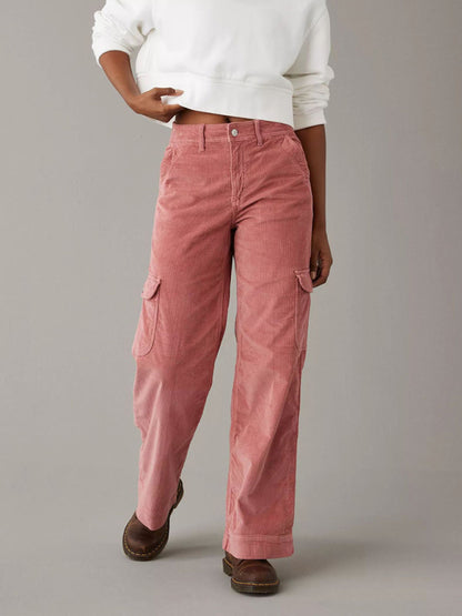 Women's solid color corduroy loose straight trousers