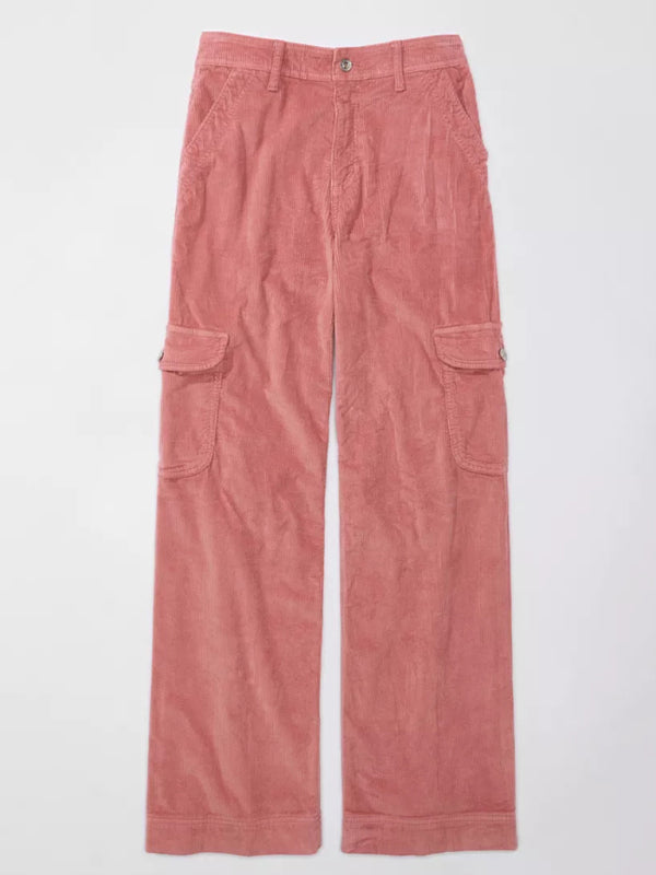 Women's solid color corduroy loose straight trousers