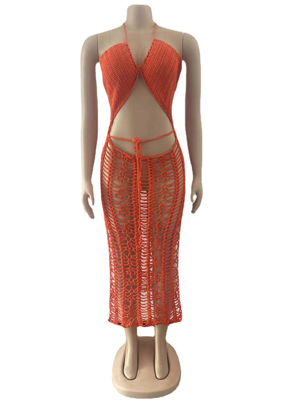 Women's long fringed stretch side slit suspender beach skirt