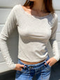 Women's boat neck sexy lace patchwork long-sleeved sweater top