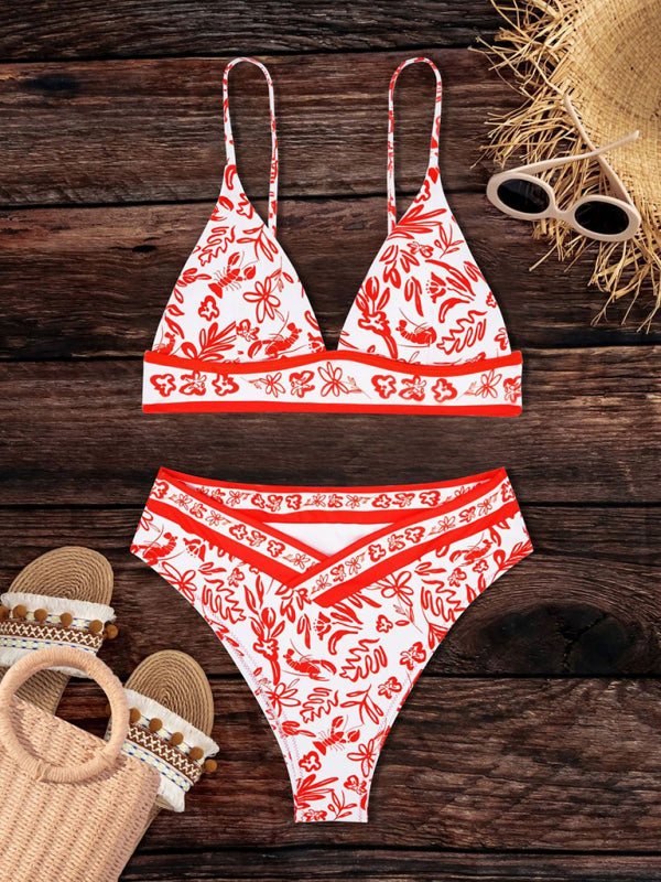 Ladies new orange printed split swimsuit