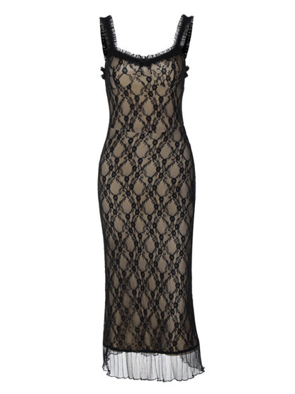 Women's New Sexy Lace Detailed Chest Bow Sling Dress