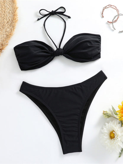 Feminine knot halterneck string bikini