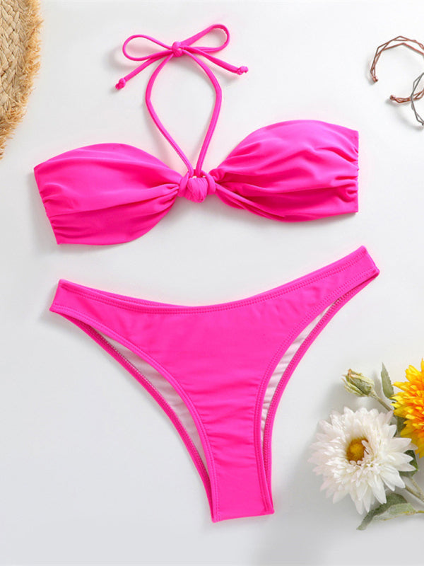 Feminine knot halterneck string bikini