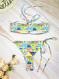 Feminine printed bandeau strappy beach bikini