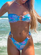 Feminine Printed Bandeau Ring Beach Bikini